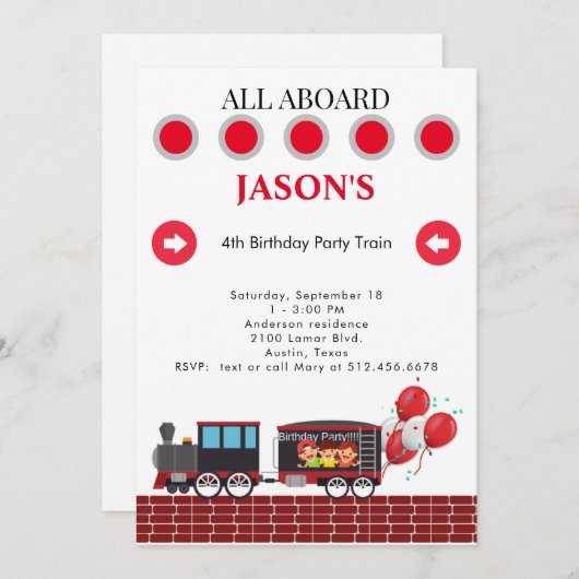 Kinder 4e Verjaardagsfeest Treinuitnodiging Kaart (Voorkant / Achterkant)