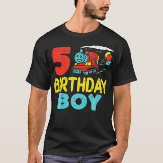 Kinder 5 Geboortdag Jongen Train Cute Boys 5th Bir T-shirt
