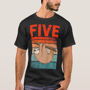 Kinder 5 Jaar Oud 5e Verjaardag Luiaard Feestjonge T-shirt
