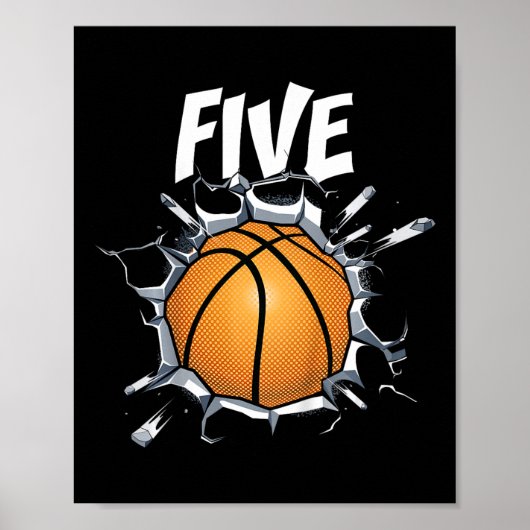 Kinder 5 Jaar Oud Basketbal Verjaardagsfeest Thema Poster (Voorkant)