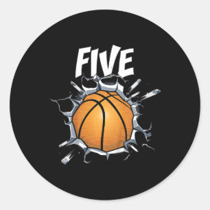 Kinder 5 Jaar Oud Basketbal Verjaardagsfeest Thema Ronde Sticker