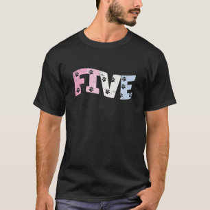 Kinder 5 jaar oud Cute Dog Paw Birthday Girl 5th B T-shirt