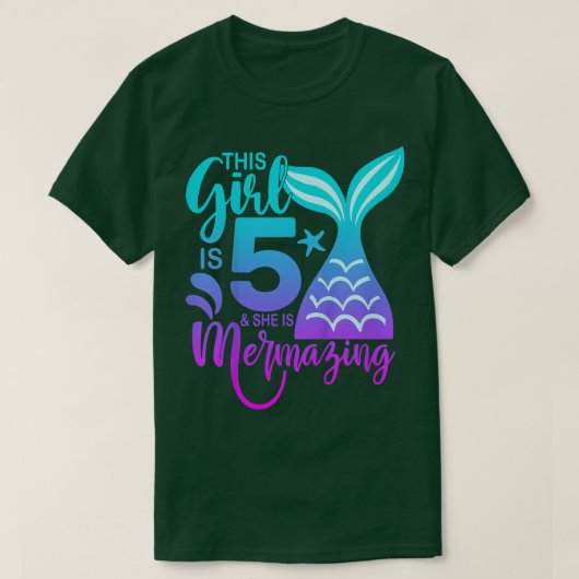 Kinder 5 jaar oud meisje Zeemeermin 5e vijfde verj T-shirt (Design voorkant)