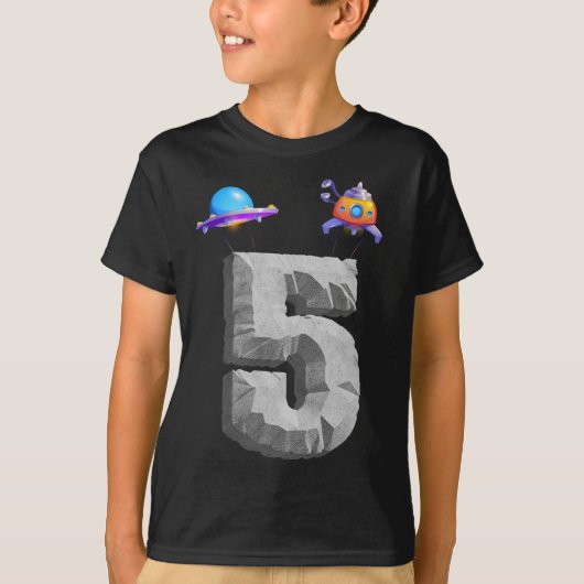 Kinder 5 jaar oud Outer Space Verjaardagsfeest T-shirt (Voorkant)