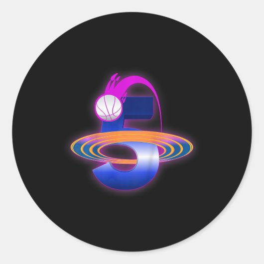 Kinder 5 jaar oud ruimteBasketball 5th Birthday Pa Ronde Sticker (Voorkant)