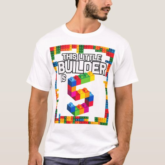 Kinder 5 jaar oude bouwstenen Verjaardag T Bakstee T-shirt (Voorkant)