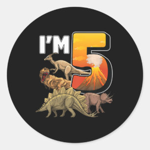 Kinder 5 jaar oude dinosauriërs vijfde verjaardag ronde sticker