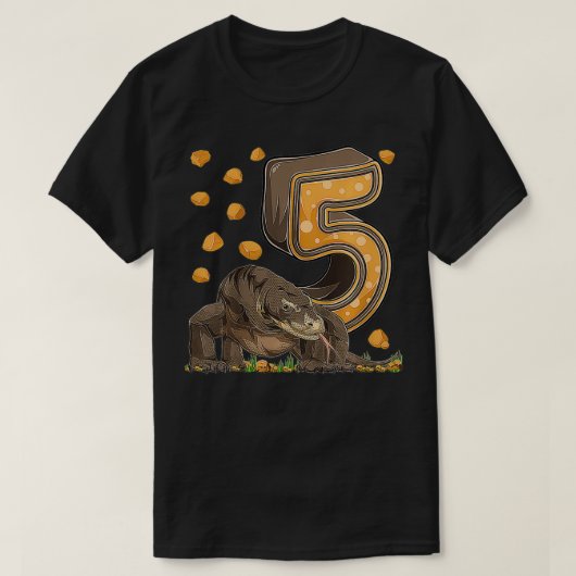 Kinder 5 jaar oude Komodo draak reptiel 5e verjaar T-shirt (Design voorkant)