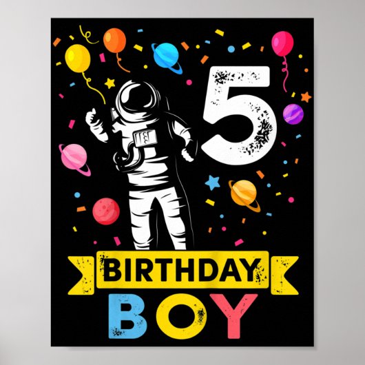 Kinder 5-jarige jongen Astronaut 5th Birthday Boy Poster (Voorkant)