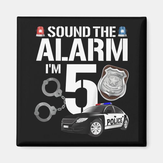 Kinder 5-jarige politieman op zaterdag Cop Car 5t Magneet (Voorkant)