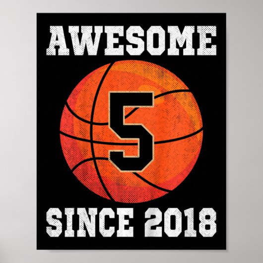 Kinder 5e Verjaardag Basketbal Liefhebber 5 Jaar O Poster (Voorkant)