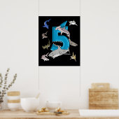 Kinder 5e verjaardag Boys Shark White Shark Poster (Keuken)
