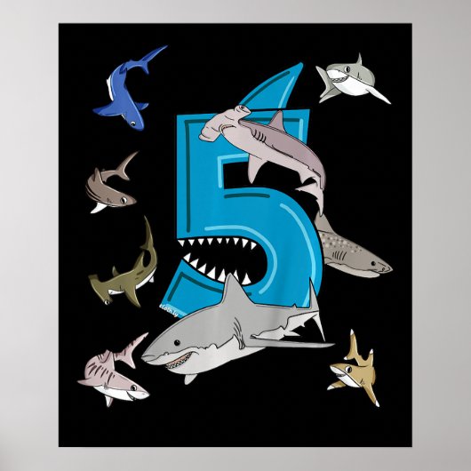 Kinder 5e verjaardag Boys Shark White Shark Poster (Voorkant)