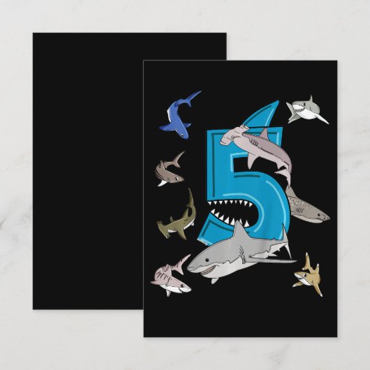 Kinder 5e verjaardag Boys Shark White Shark RSVP Kaartje (Voorkant / Achterkant)