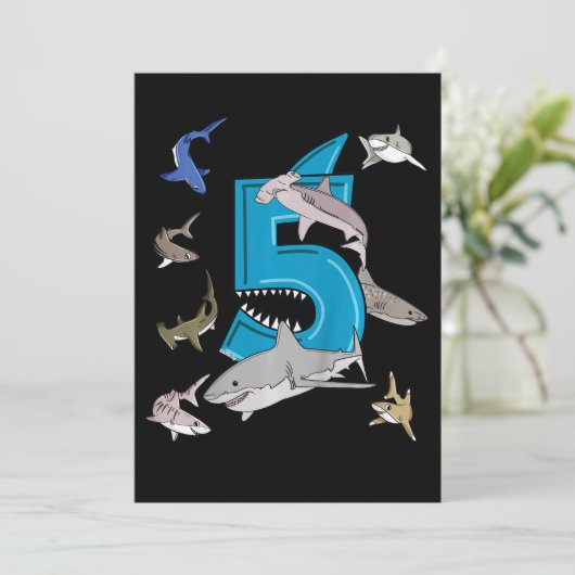 Kinder 5e verjaardag Boys Shark White Shark Save The Date (Staand voorkant)