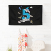 Kinder 5e verjaardag Boys Shark White Shark Spandoek (Insitu)