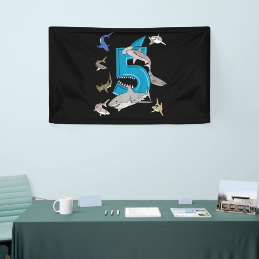 Kinder 5e verjaardag Boys Shark White Shark Spandoek (Beurs)