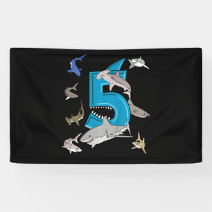 Kinder 5e verjaardag Boys Shark White Shark Spandoek