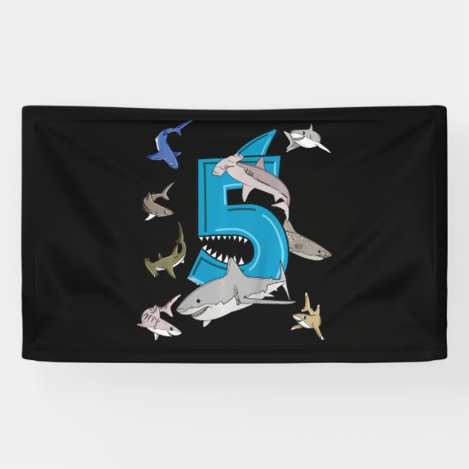 Kinder 5e verjaardag Boys Shark White Shark Spandoek (Horizontaal)