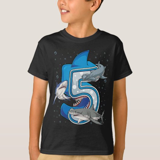Kinder 5e verjaardag Boys Sharp 5 jaar oude oceaan T-shirt (Voorkant)