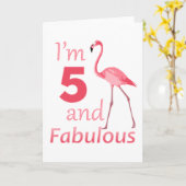 Kinder 5e verjaardag Cute Pink Flamingo Kaart (Gele Bloem)