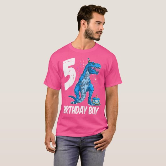 Kinder 5e verjaardag dinosaurus T Rex voor 5 jaar  T-shirt (Voorkant volledig)
