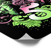 Kinder 5e verjaardag heks roze en groen 5 jaar oud poster (Hoek)