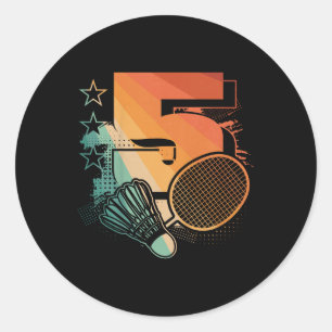 Kinder 5e Verjaardag Jongen Badminton Speler Badmi Ronde Sticker