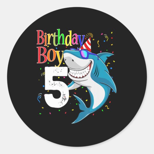 Kinder 5e verjaardag Jongen Shark Jaw-enkele vijf  Ronde Sticker (Voorkant)