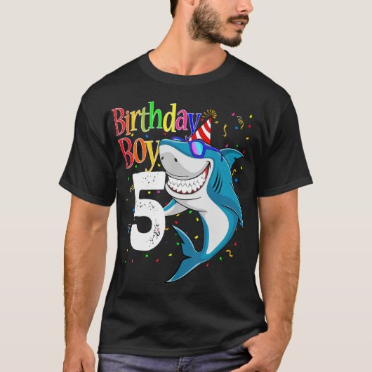 Kinder 5e verjaardag Jongen Shark Jaw-enkele vijf  T-shirt (Voorkant)