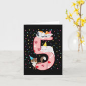 Kinder 5e verjaardag meisje met een kattekind 5 ja kaart (Gele Bloem)