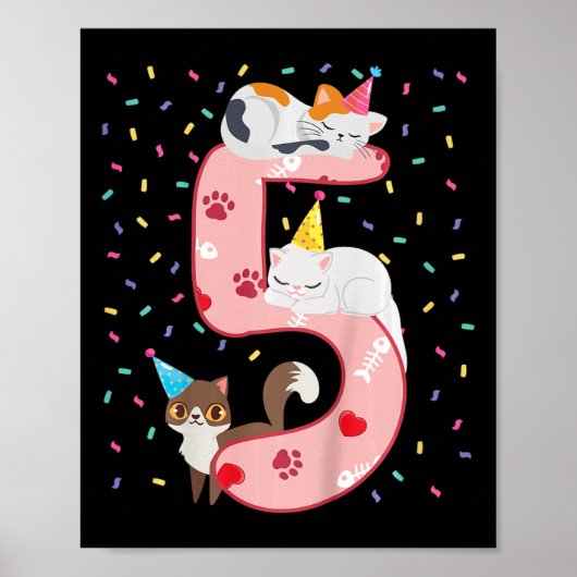 Kinder 5e verjaardag meisje met een kattekind 5 ja poster (Voorkant)