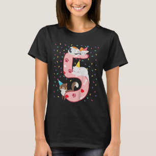 Kinder 5e verjaardag meisje met een kattekind 5 ja t-shirt