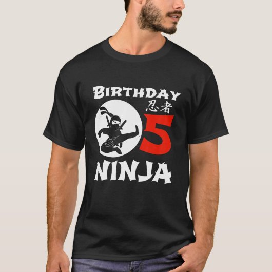 Kinder 5e Verjaardag Ninja Boys Vijf Jaar Oud Cade T-shirt (Voorkant)