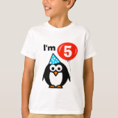Kinder 5e verjaardag shirt met pinguïn cartoon (Voorkant)