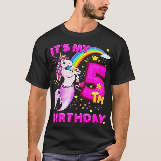Kinder 5e verjaardag Unicorn Mermicorn Mermaid voo T-shirt (Voorkant)