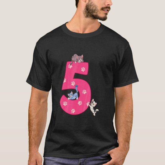 Kinder 5h Cat Birthday Celebrant 5 jaar oude Kitte T-shirt (Voorkant)