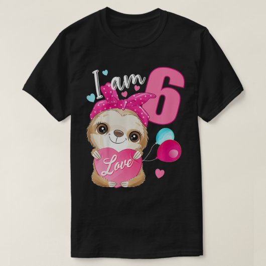 Kinder 6 jaar oud 6 verjaardagsoutfit meisje Sloth T-shirt (Design voorkant)