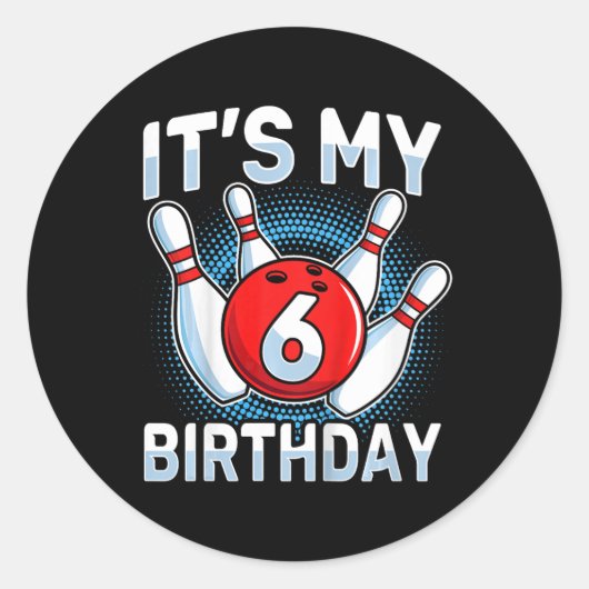 Kinder 6 jaar oud bowling 6e verjaardagsfeestjes j ronde sticker (Voorkant)