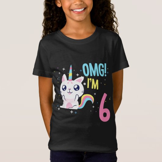 Kinder 6 jaar oud meisje, geboortedag, Unicorn Cat T-shirt (Voorkant)