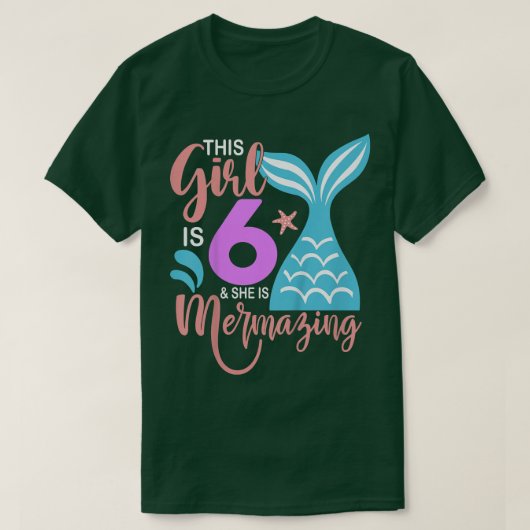 Kinder 6 jaar oud meisje Zeemeermin 6e verjaardag T-shirt (Design voorkant)
