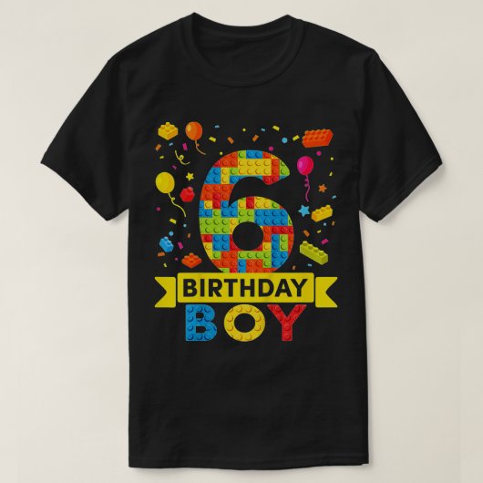 Kinder 6 jaar oude bouwstenen 6e verjaardag jongen t-shirt (Design voorkant)
