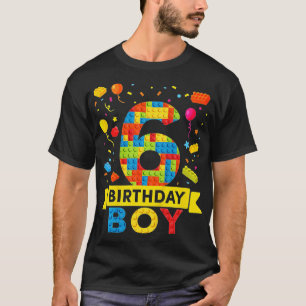 Kinder 6 jaar oude bouwstenen 6e verjaardag jongen t-shirt