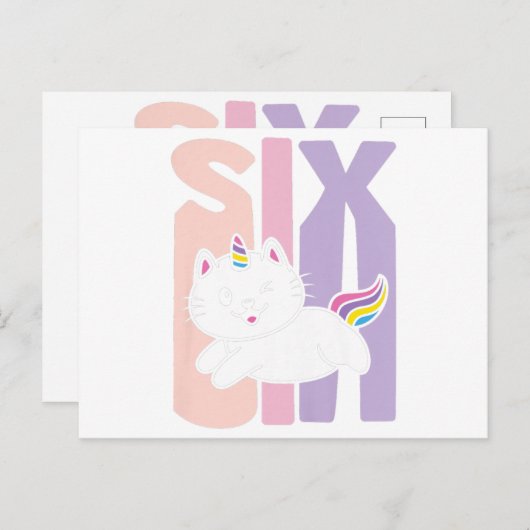 Kinder 6 jaar oude Cutmakat Unicorn Birthday Uitnodiging Briefkaart (Voorkant / Achterkant)