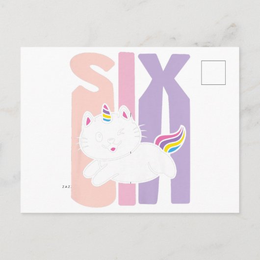 Kinder 6 jaar oude Cutmakat Unicorn Birthday Uitnodiging Briefkaart (Achterkant)
