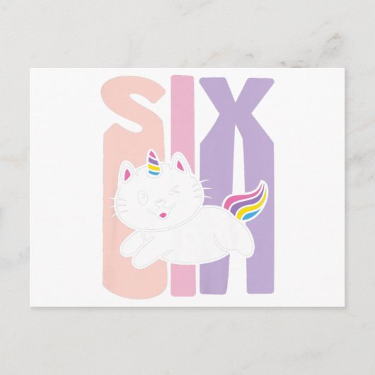 Kinder 6 jaar oude Cutmakat Unicorn Birthday Uitnodiging Briefkaart (Voorkant)