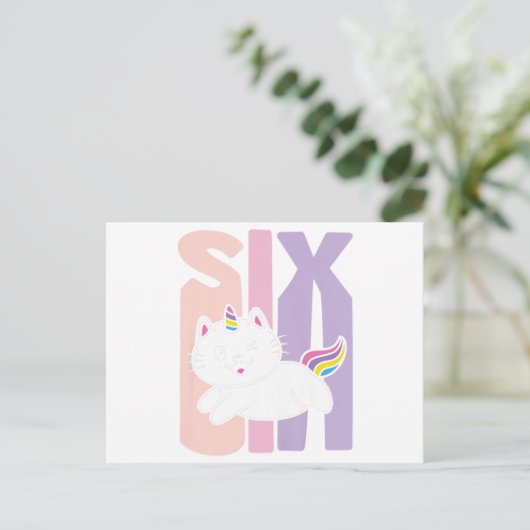 Kinder 6 jaar oude Cutmakat Unicorn Birthday Uitnodiging Briefkaart (Staand voorkant)