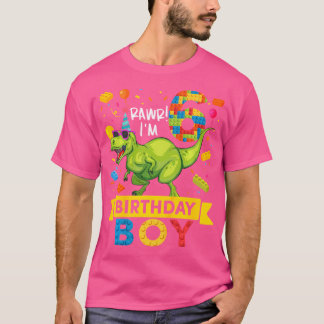 Kinder 6 jaar oude dinosaurus bouwstenen 6e geboor t-shirt