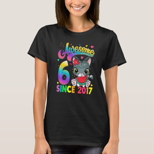 Kinder 6-jarige kat Geweldige sinds 2017 Kat 6th B T-shirt (Voorkant)