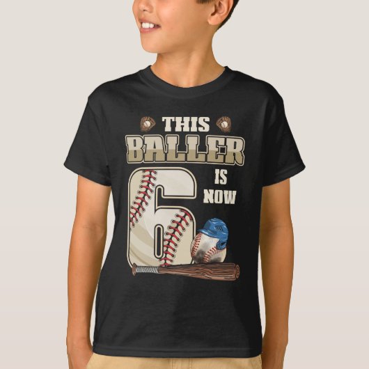 Kinder 6e verjaardag Baseball Boy Zes jaar oud T-shirt (Voorkant)